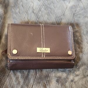 Buxton Brown Leather Wallet with Textured Finish and Metallic Accents